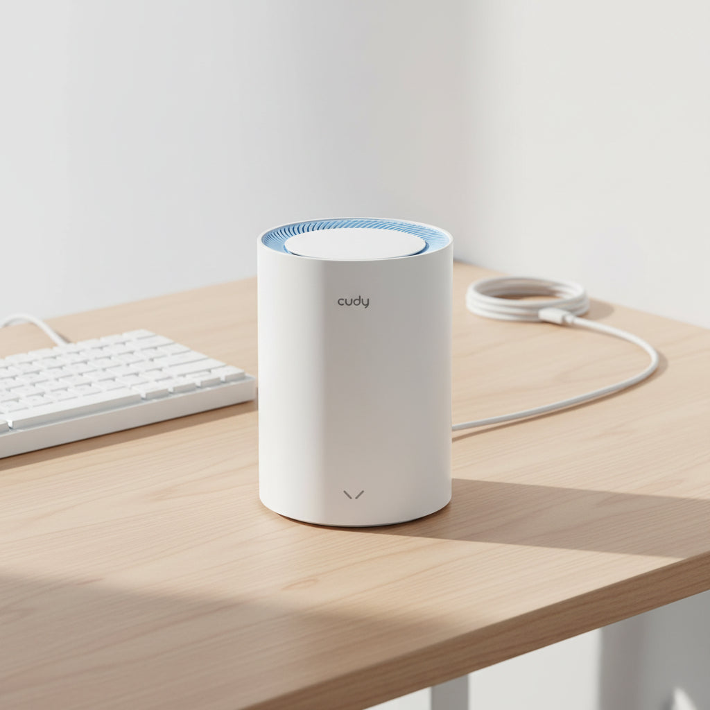 CUDY M1200 AC1200 mesh WiFi system home setup tabletop image.

1-Pack 2-Pack 3-Pack