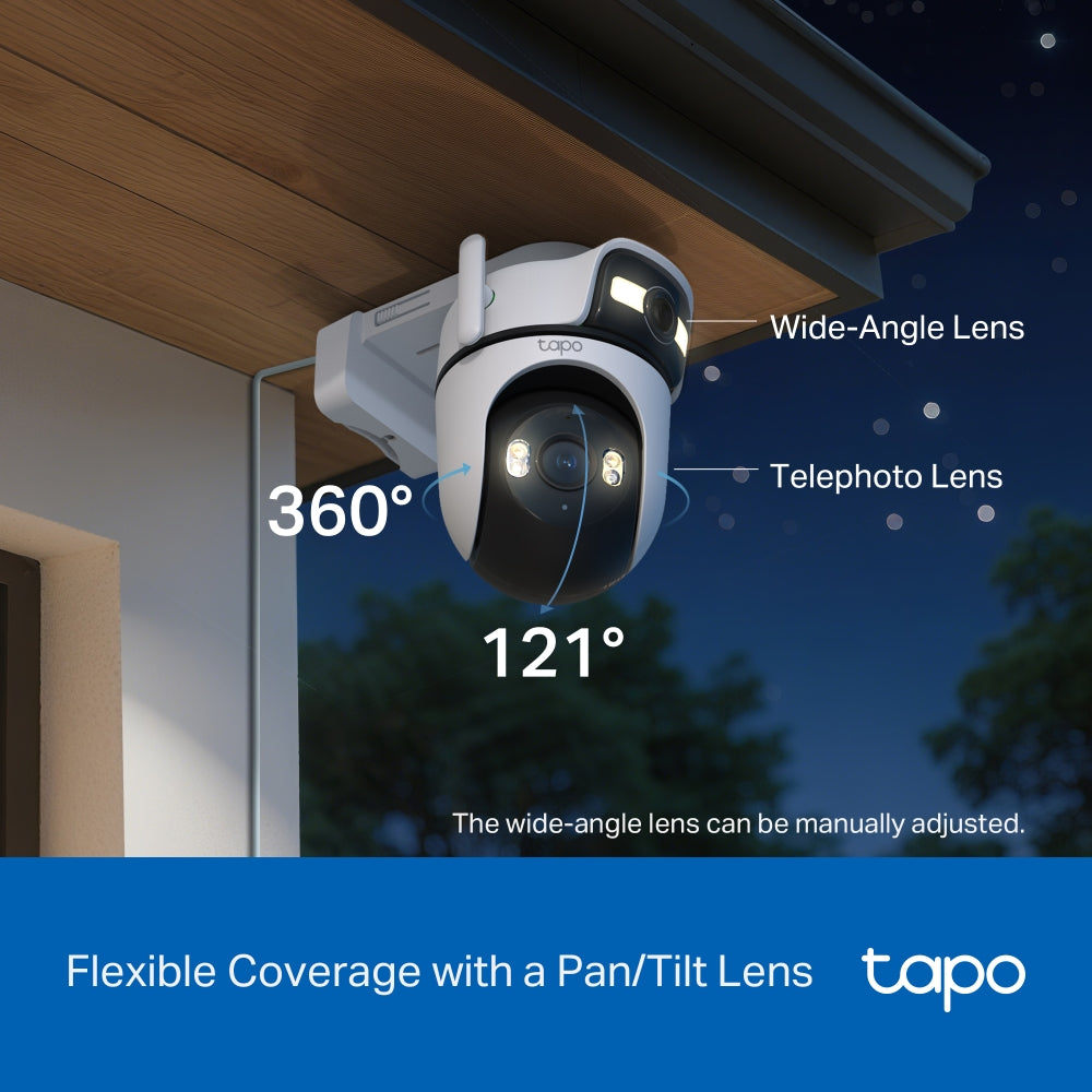 Tapo C545D Outdoor Dual-Lens Pan/Tilt Security Camera – 2K Smart Wi-Fi Camera with AI Tracking & Dual View Monitoring