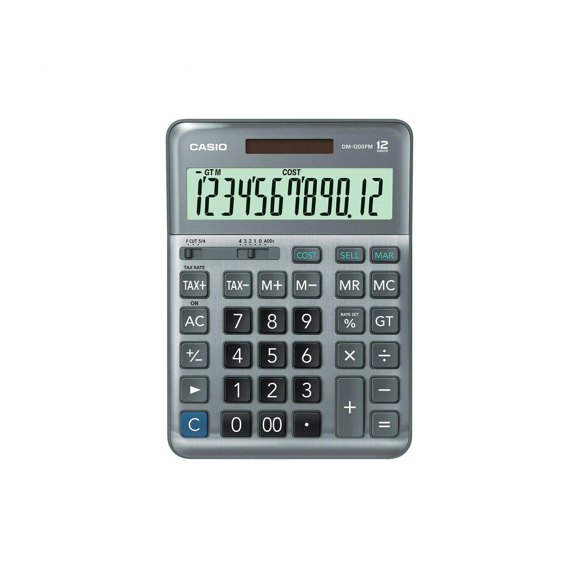 Casio DM-1200FM 12-Digit Desk Calculator Metal Faceplate Cost Sell Margin Tax GT Decimal Rounding