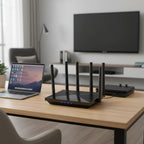 CUDY WR6500 BE6500 WiFi 7 router modern home desk setup
