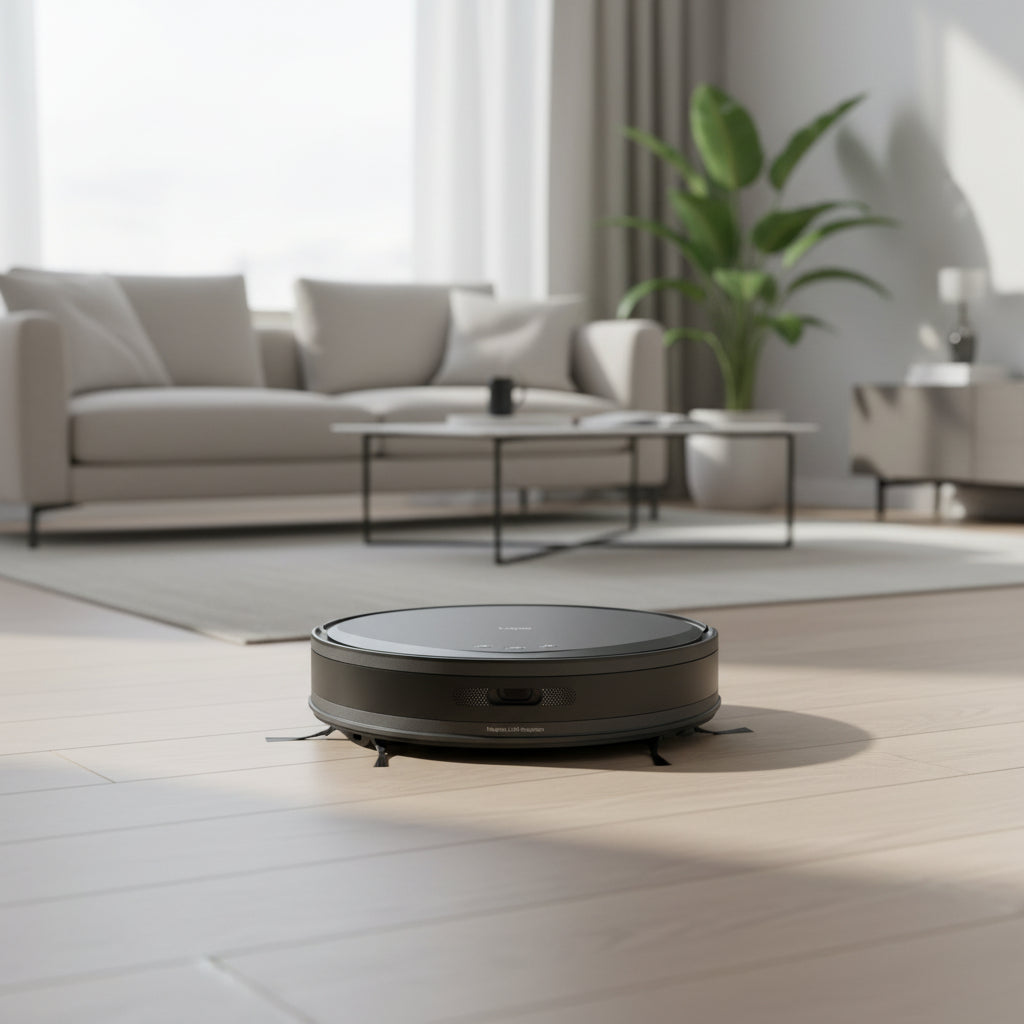 TP-Link Tapo RV20 Max robot vacuum cleaning hardwood floor in modern home