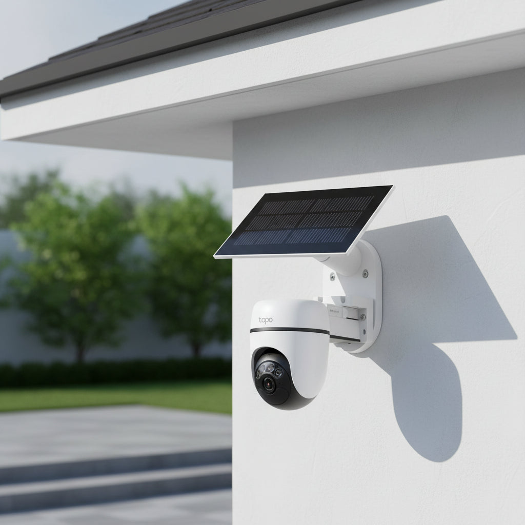 TP-Link Tapo C610 solar powered pan tilt security camera installed outdoors