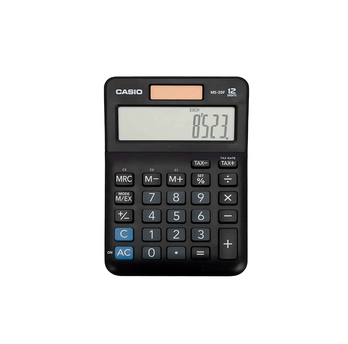Casio MS-20F 12-Digit Mini Desk Calculator Solar & Battery Currency Exchange Tax Function