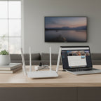 CUDY WR1300 AC1200 mesh WiFi router home desk setup