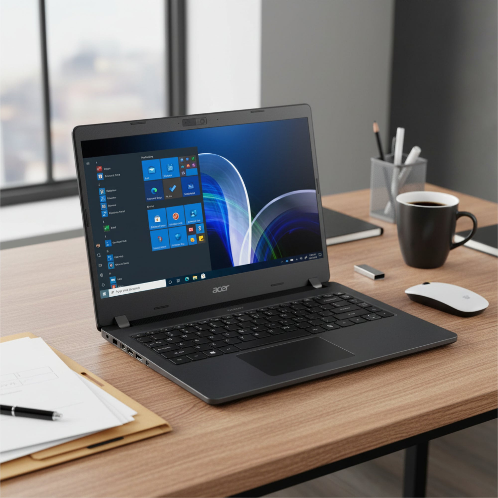 Acer TravelMate P2 14 TMP214-41-G3-R8G7 Ryzen 3 business laptop desk setup