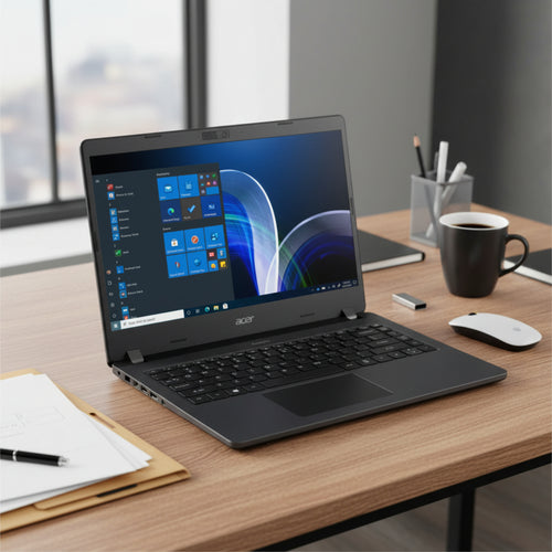 Acer TravelMate P2 14 TMP214-41-G3-R8G7 Ryzen 3 business laptop desk setup