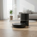 TP-Link Tapo RV20 Max Plus robot vacuum cleaning living room floor with auto-empty dock