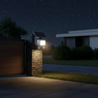 TP-Link Tapo C615F KIT solar floodlight pan tilt security camera installed outdoors at night