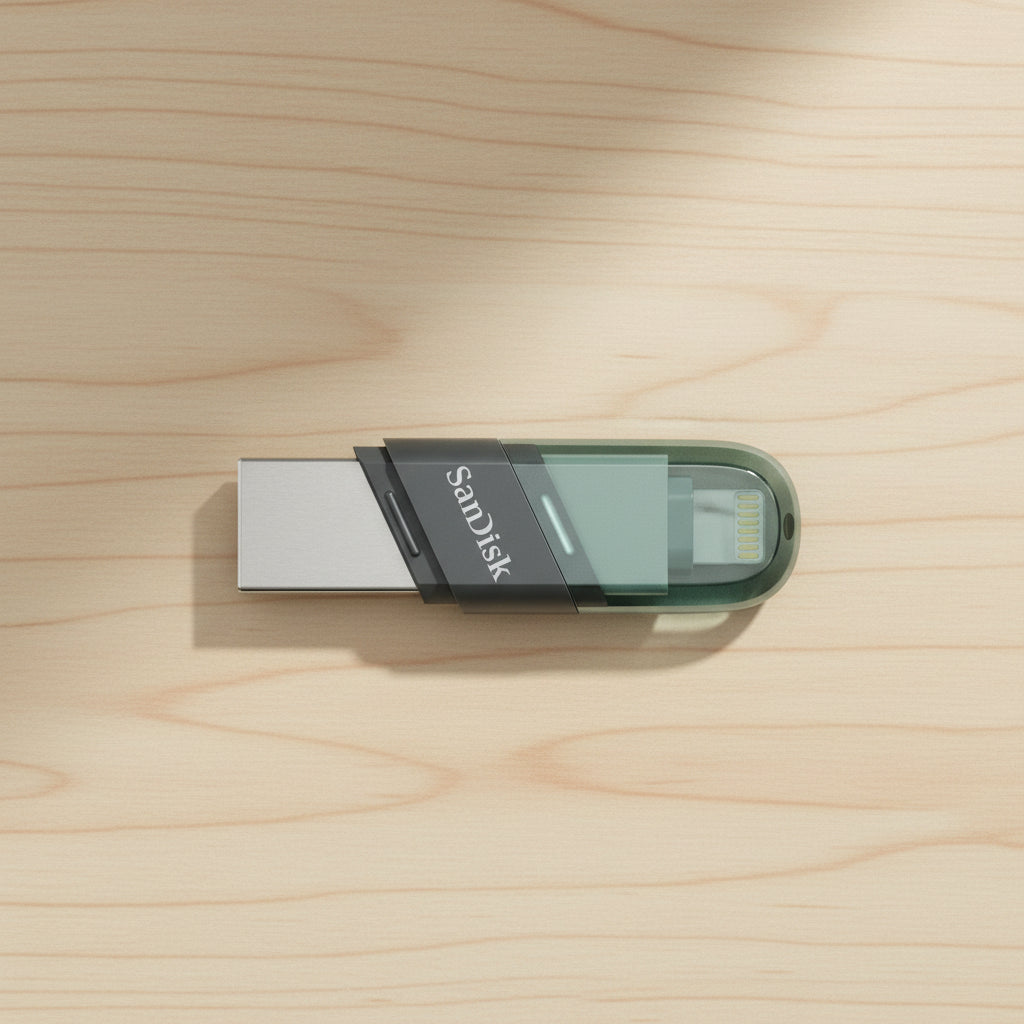 SanDisk iXpand Flash Drive Flip Lightning USB iPhone storage drive.

Sea Green Mint Green