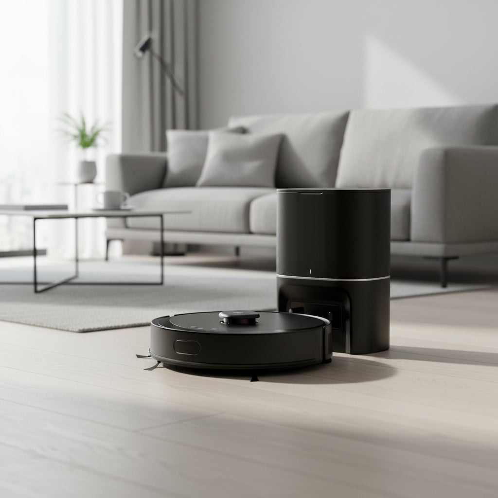 TP-Link Tapo RV30 Max Plus robot vacuum cleaning living room floor with smart navigation