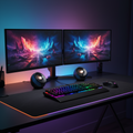 Creative Pebble X 2.0 USB-C speakers with customizable 16.8 million RGB lighting, Sound Blaster engine, BassFlex technology, and multi-platform compatibility