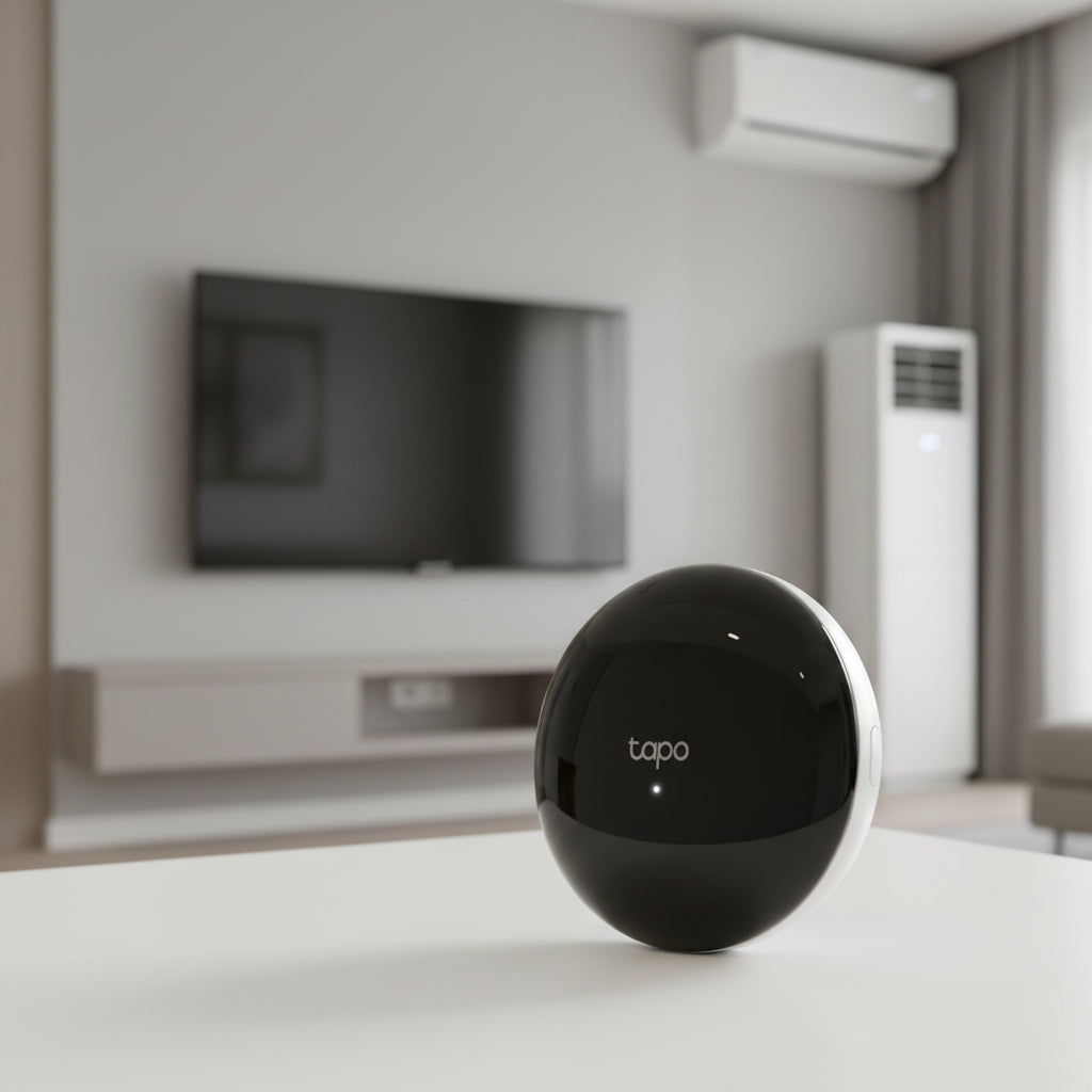 Tapo H110 universal IR remote hub placed in modern smart home setup