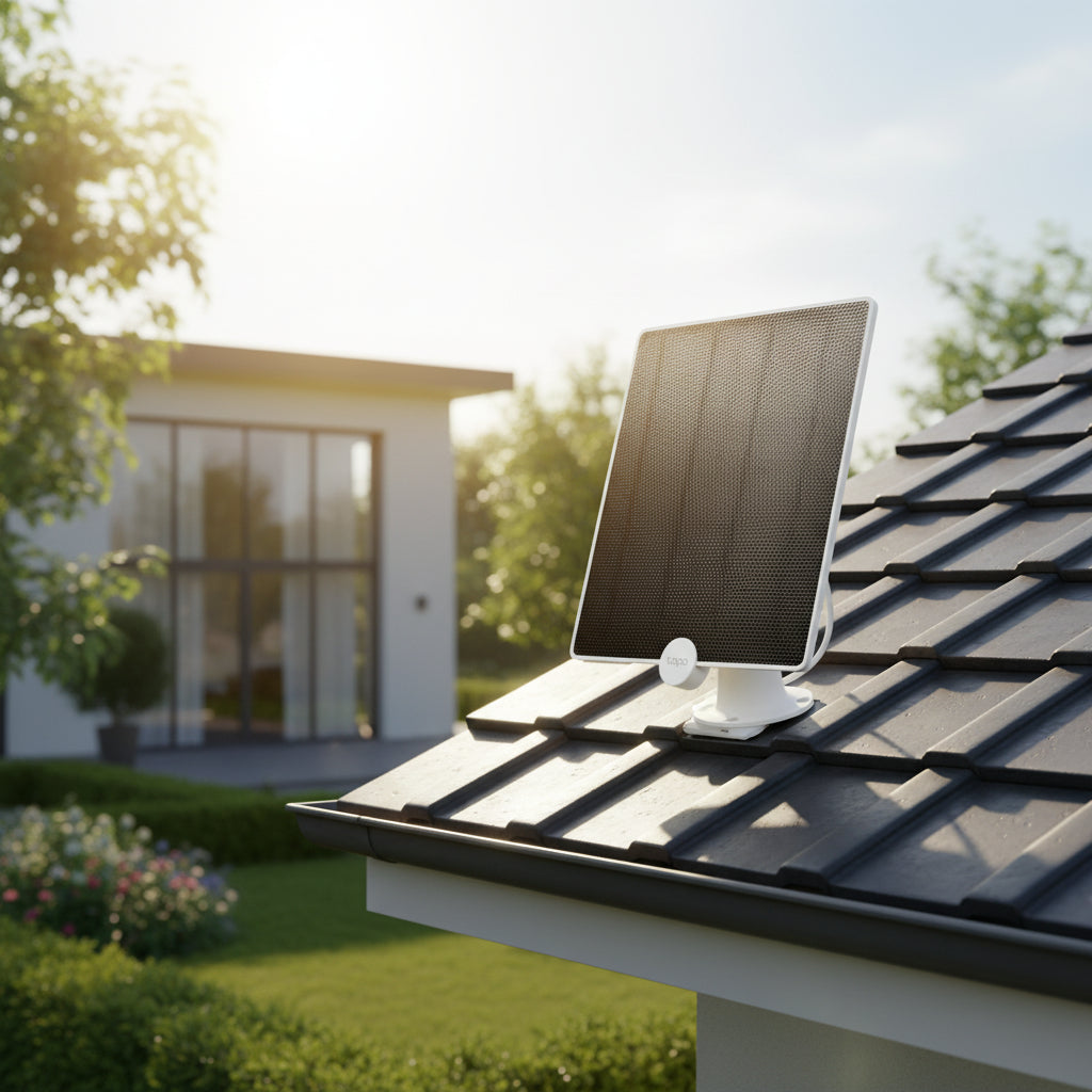Tapo A200 solar charger installed on house exterior with sunlight exposure