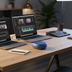 SanDisk Creator Desk Drive external SSD on professional editing desk.

4TB