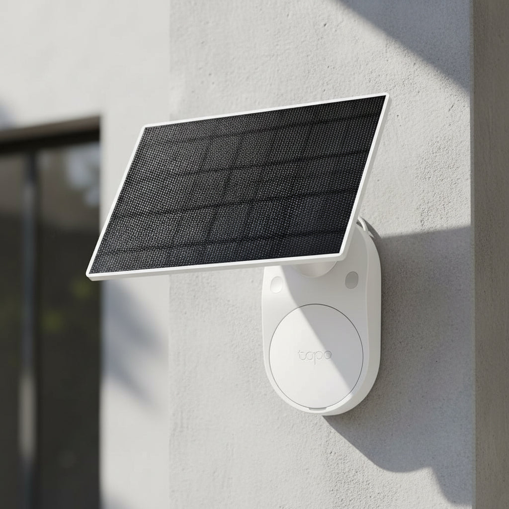 Tapo A201 flexible solar charger powering wireless security camera