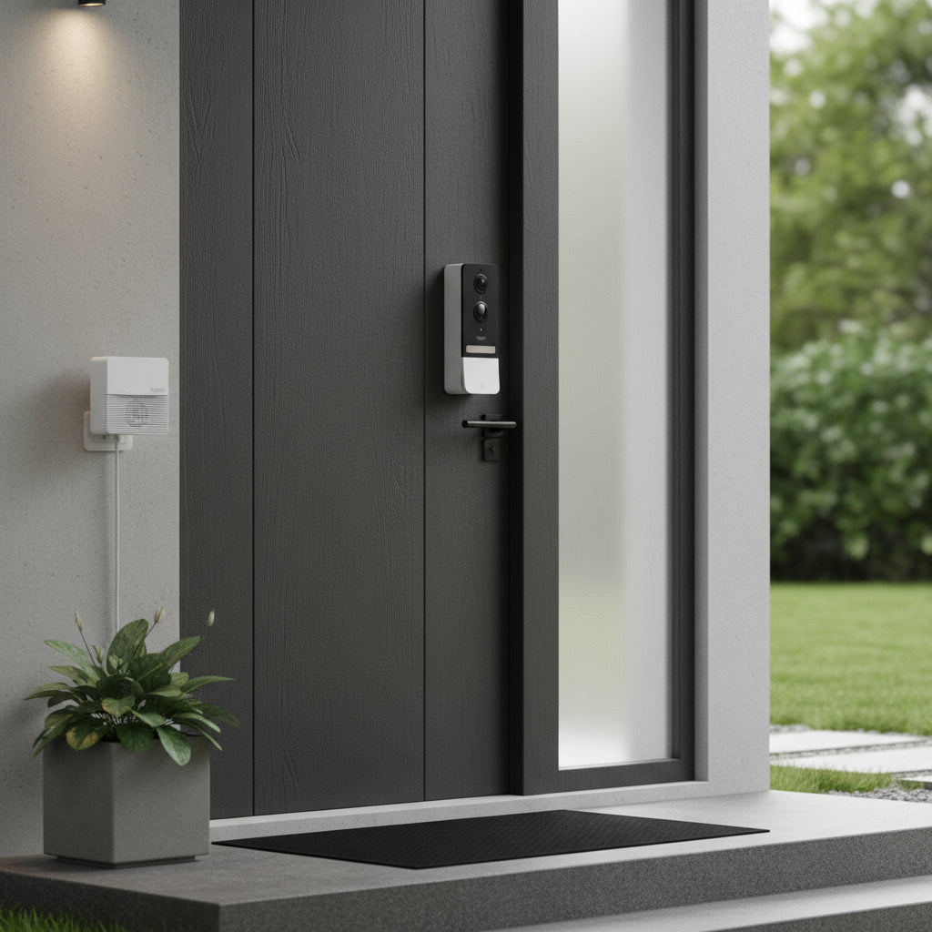 TP-Link Tapo D230S1 battery video doorbell installed on modern home entrance