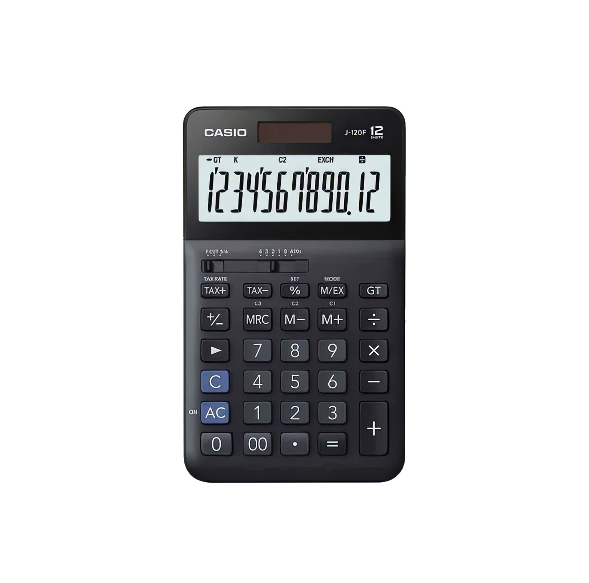 Casio J-120F 12-Digit Desk Calculator Solar & Battery Currency Exchange Tax GT