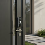 TP-Link Tapo D235 video doorbell camera installed on modern home entrance door