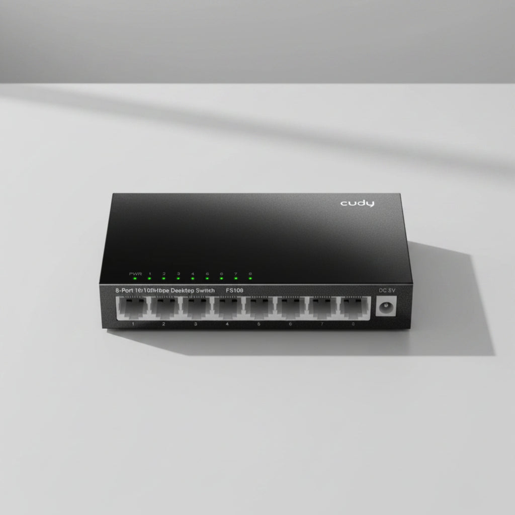 CUDY FS108 8-port Fast Ethernet desktop switch clean tabletop setup