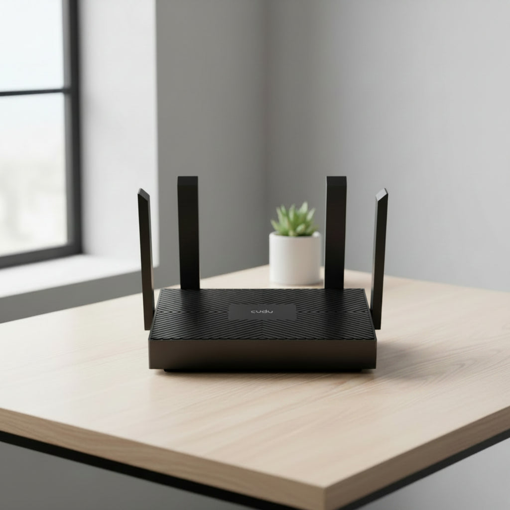 CUDY WR1500 AX1500 WiFi 6 mesh router home desk setup