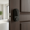 TP-Link Tapo DL110 smart Wi-Fi door lock installed on modern home entrance door