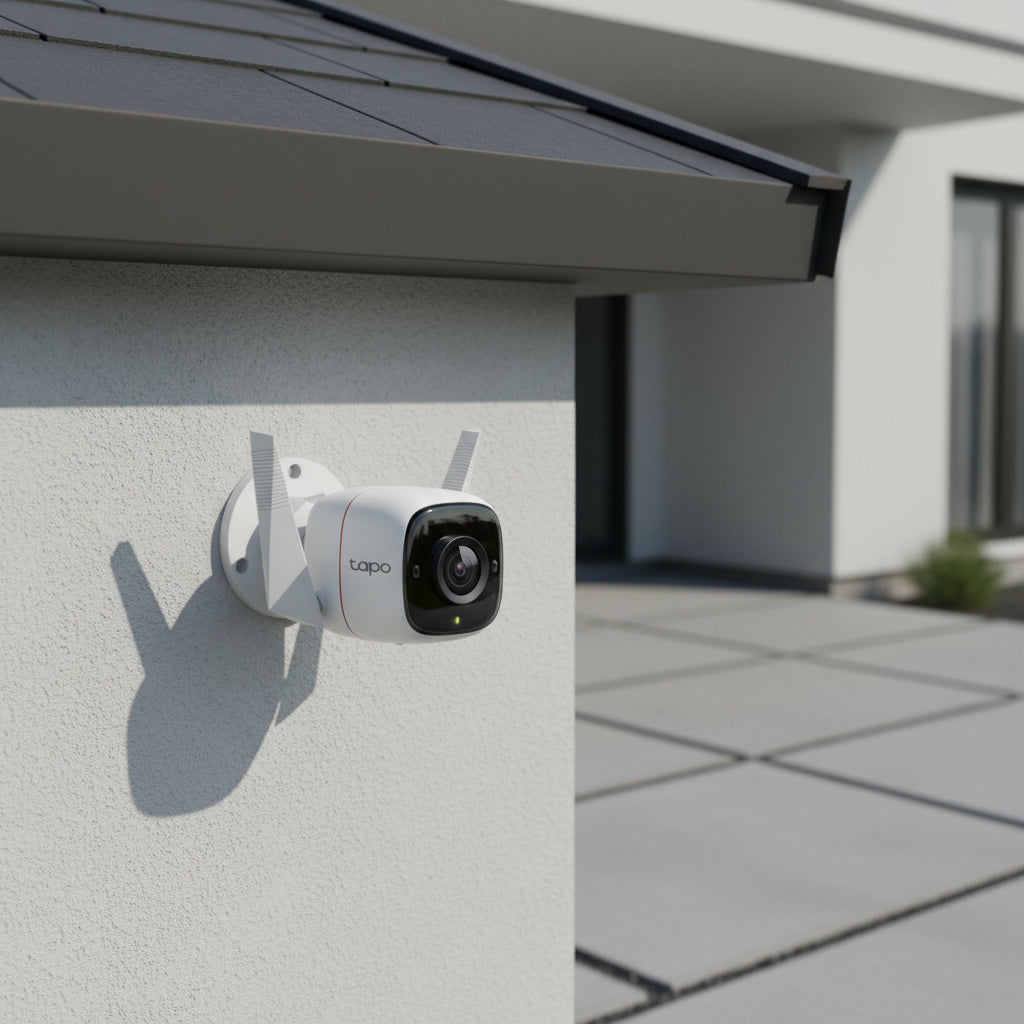 TP-Link Tapo C310 outdoor security camera mounted on house exterior wall