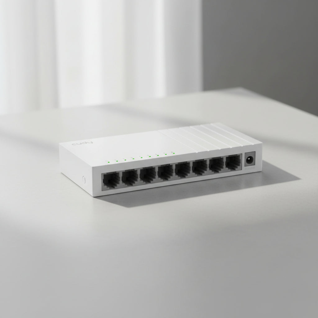 CUDY FS108D 8-port Fast Ethernet switch tabletop setup