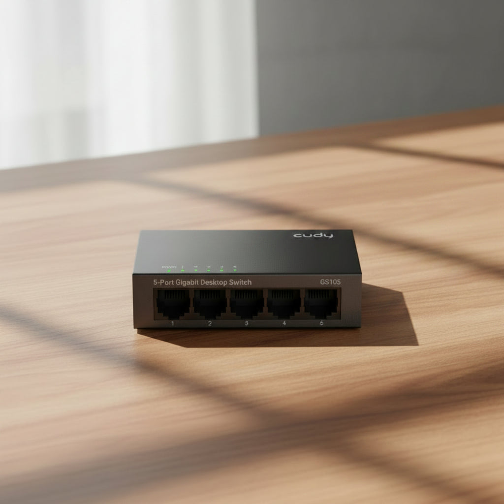 CUDY GS105 5-port gigabit unmanaged switch metal body tabletop setup