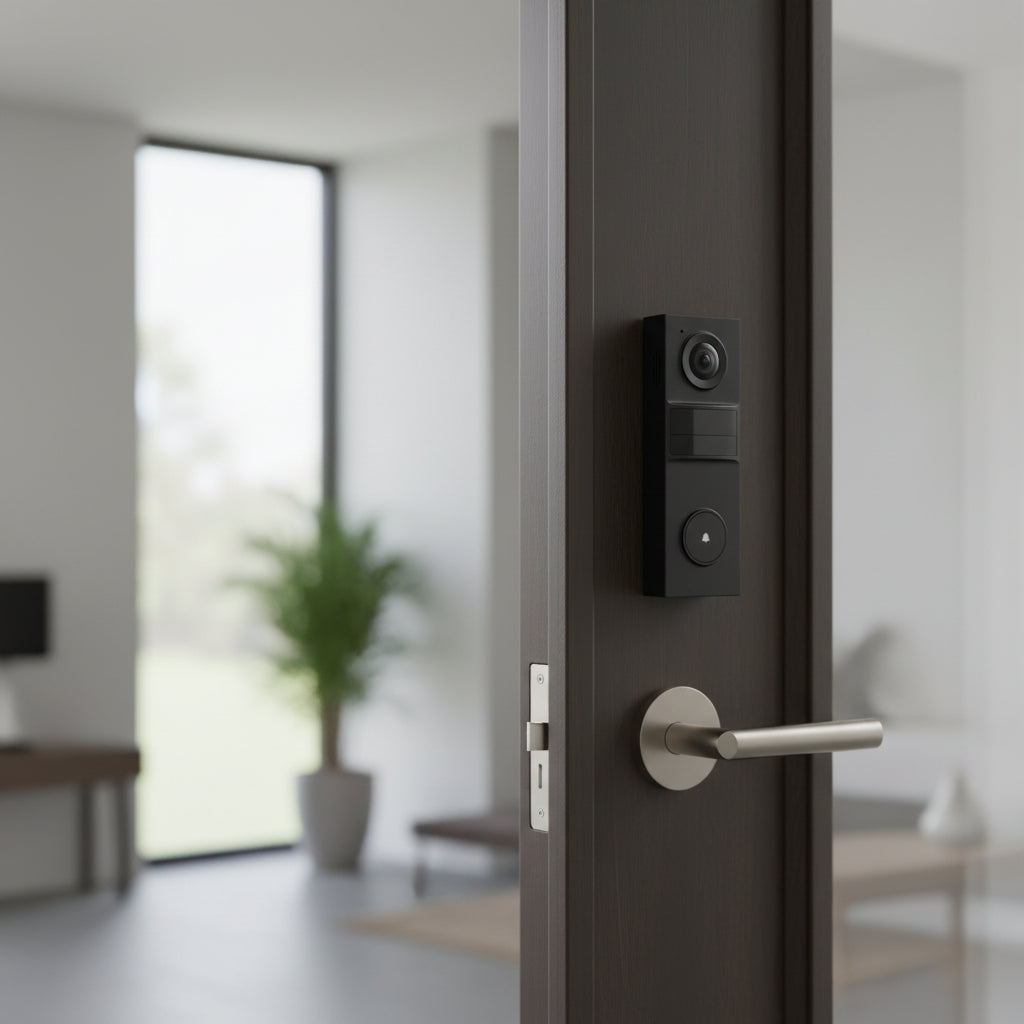 TP-Link Tapo D205 2K battery video doorbell installed on modern home entrance door