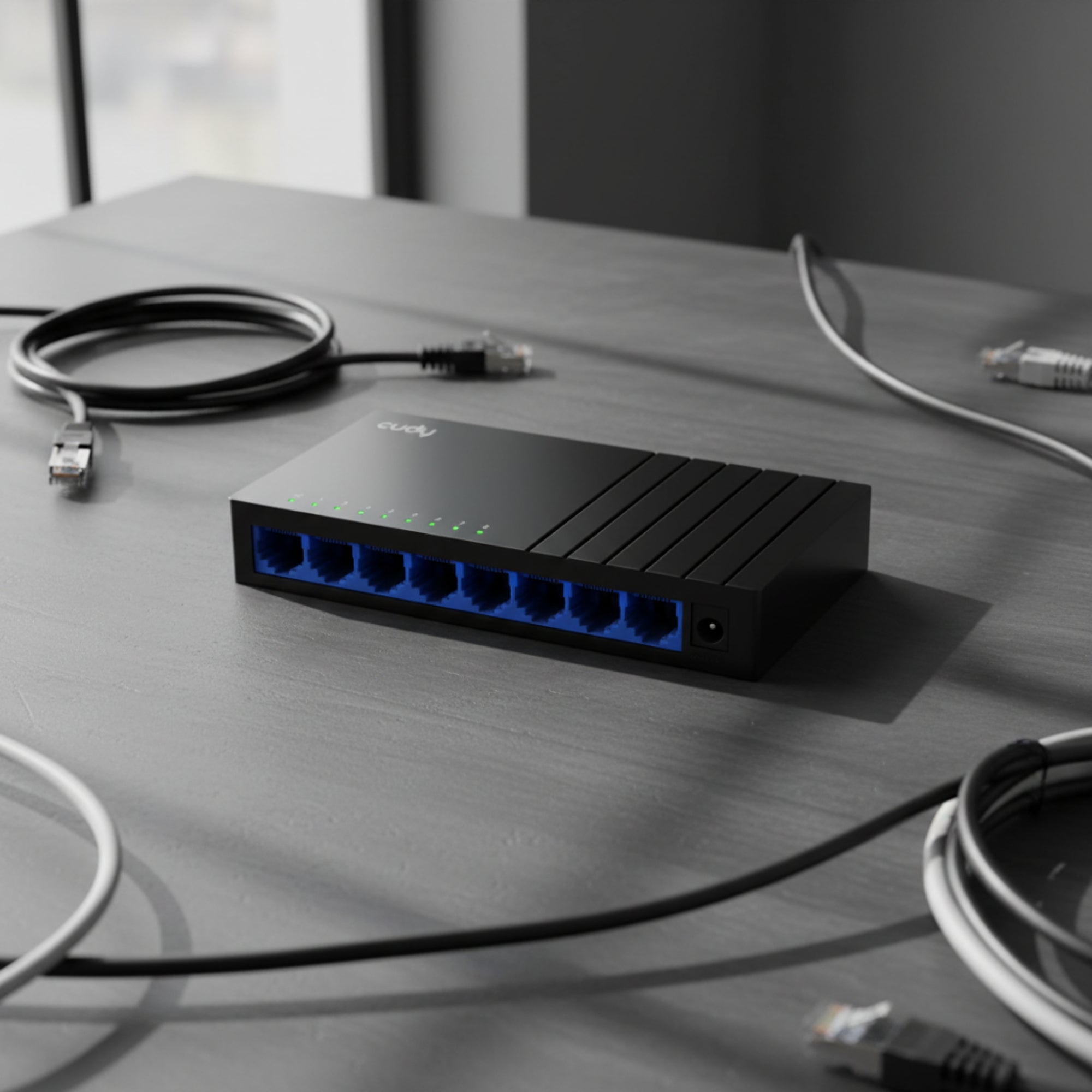 CUDY GS108D 8-port gigabit switch metal housing desk setup