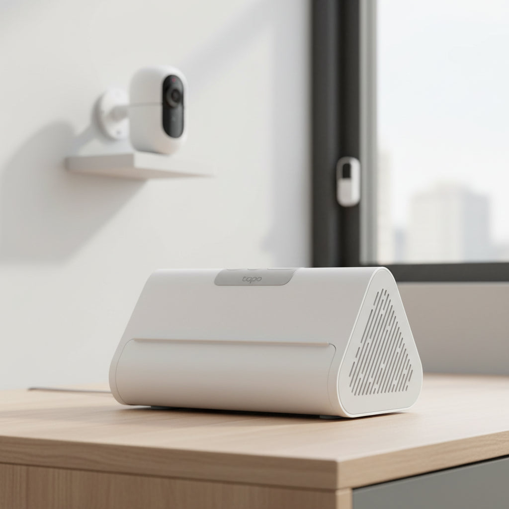 TP-Link Tapo H500 Smart HomeBase placed in modern smart home setup