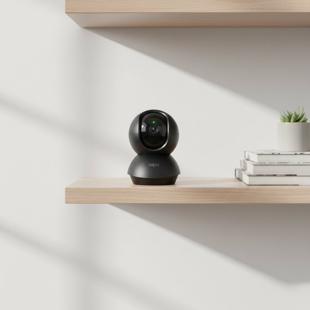 Tapo C201 1080p WiFi camera monitoring living room with motion tracking