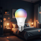 TP-Link Tapo L530E smart WiFi multicolor RGB LED light bulb changing colors via app control. 1-Pack & 2-Pack