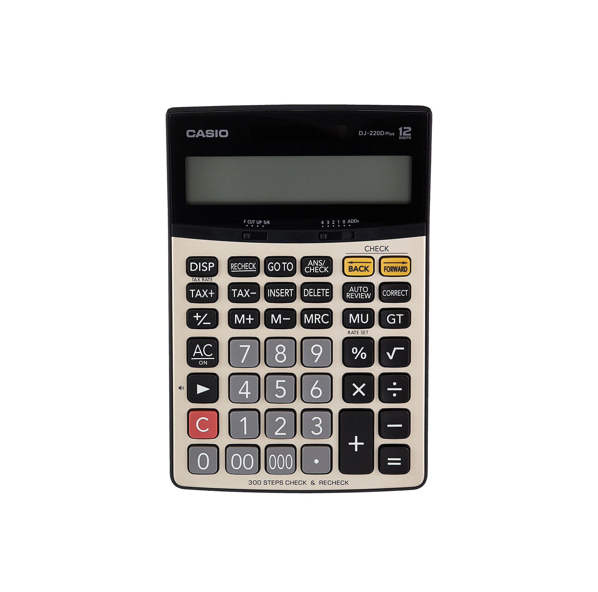 Casio DJ-220D PLUS 12-Digit Check Desk Calculator 300-Step Recheck Tax Metal Faceplate