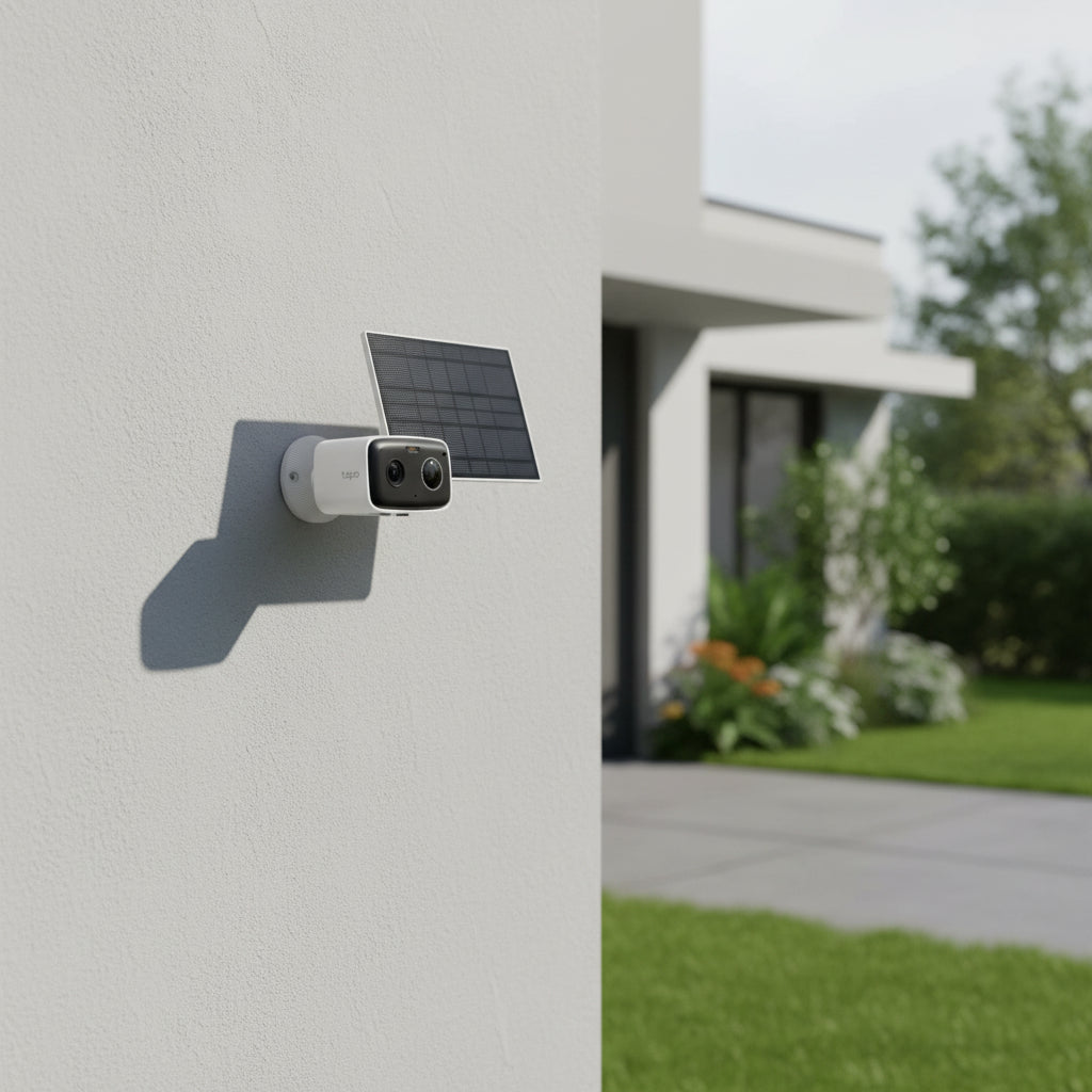 TP-Link Tapo C400 KIT solar powered security camera installed outdoors on house wall