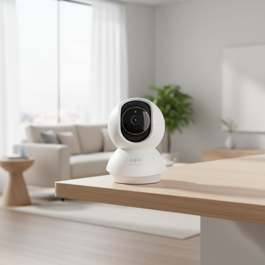 TP-Link Tapo C230 WiFi security camera monitoring living room with AI detection alerts