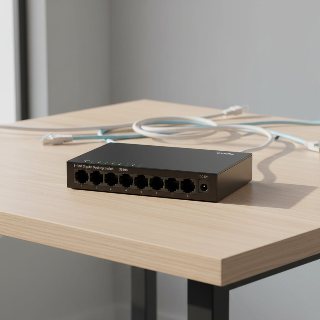 CUDY GS108 8-port gigabit switch metal body desk setup