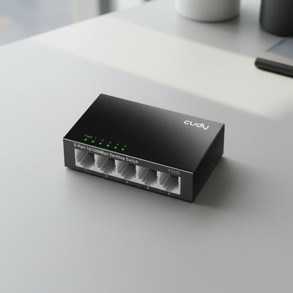 CUDY FS105 5-port Fast Ethernet switch clean desktop setup