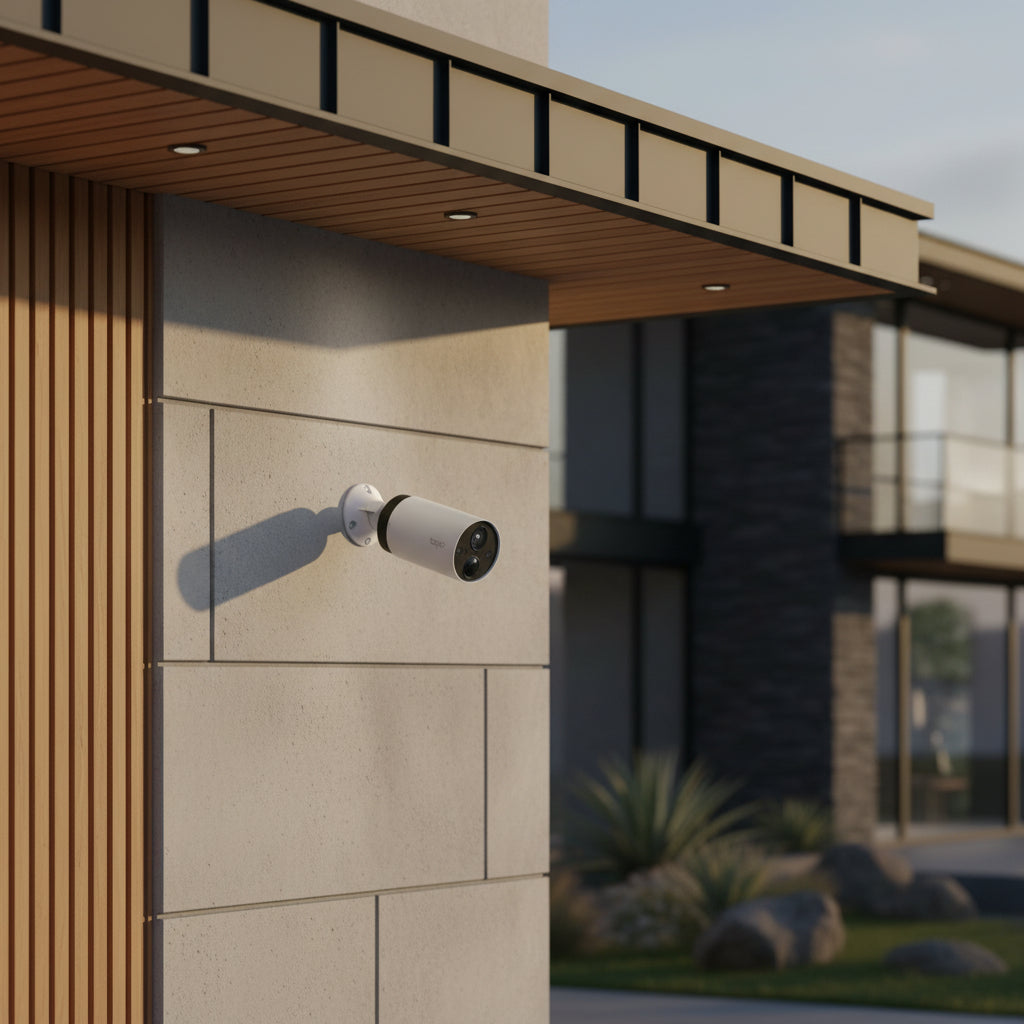 Tapo C420 2K battery powered outdoor camera monitoring driveway and yard