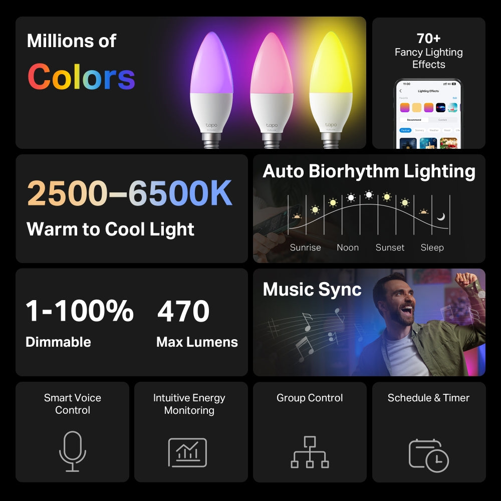 Tapo L430C Smart Light Bulb – Multicolor Wi-Fi LED Bulb with App & Voice Control