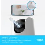 Tapo C225 Pan/Tilt AI Home Security Wi-Fi Camera – 2K QHD Smart Indoor Camera with Privacy Shield, Motion Tracking, Color Night Vision & Apple HomeKit Support