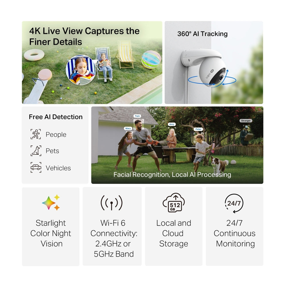 Tapo C560WS Outdoor Pan/Tilt Security Wi-Fi Camera – 4K Ultra HD Smart Camera with AI Detection, Night Vision & Wi-Fi 6