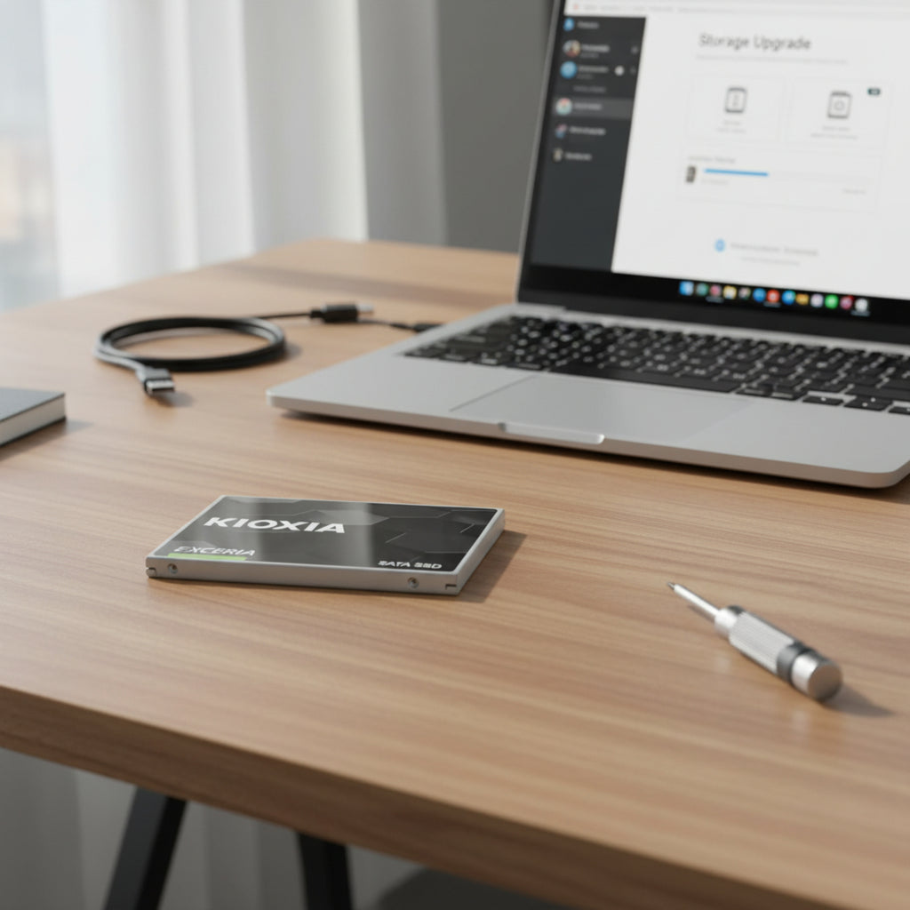 Kioxia EXCERIA SATA III 2.5 inch SSD internal solid state drive close-up