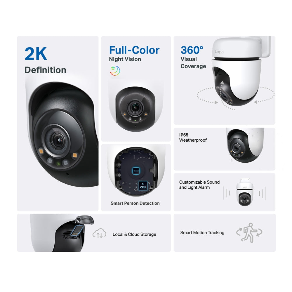 Tapo C510W Outdoor Pan/Tilt Security Wi-Fi Camera – 2K Smart Surveillance Camera with 360° Coverage, Color Night Vision & AI Detection