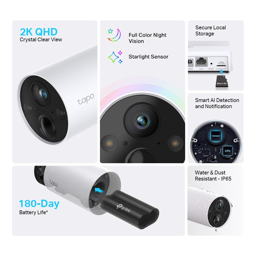 Tapo C420S2 Smart Wire-Free Security Camera System – 2K QHD Battery-Powered Outdoor Cameras with Color Night Vision & Smart AI Detection