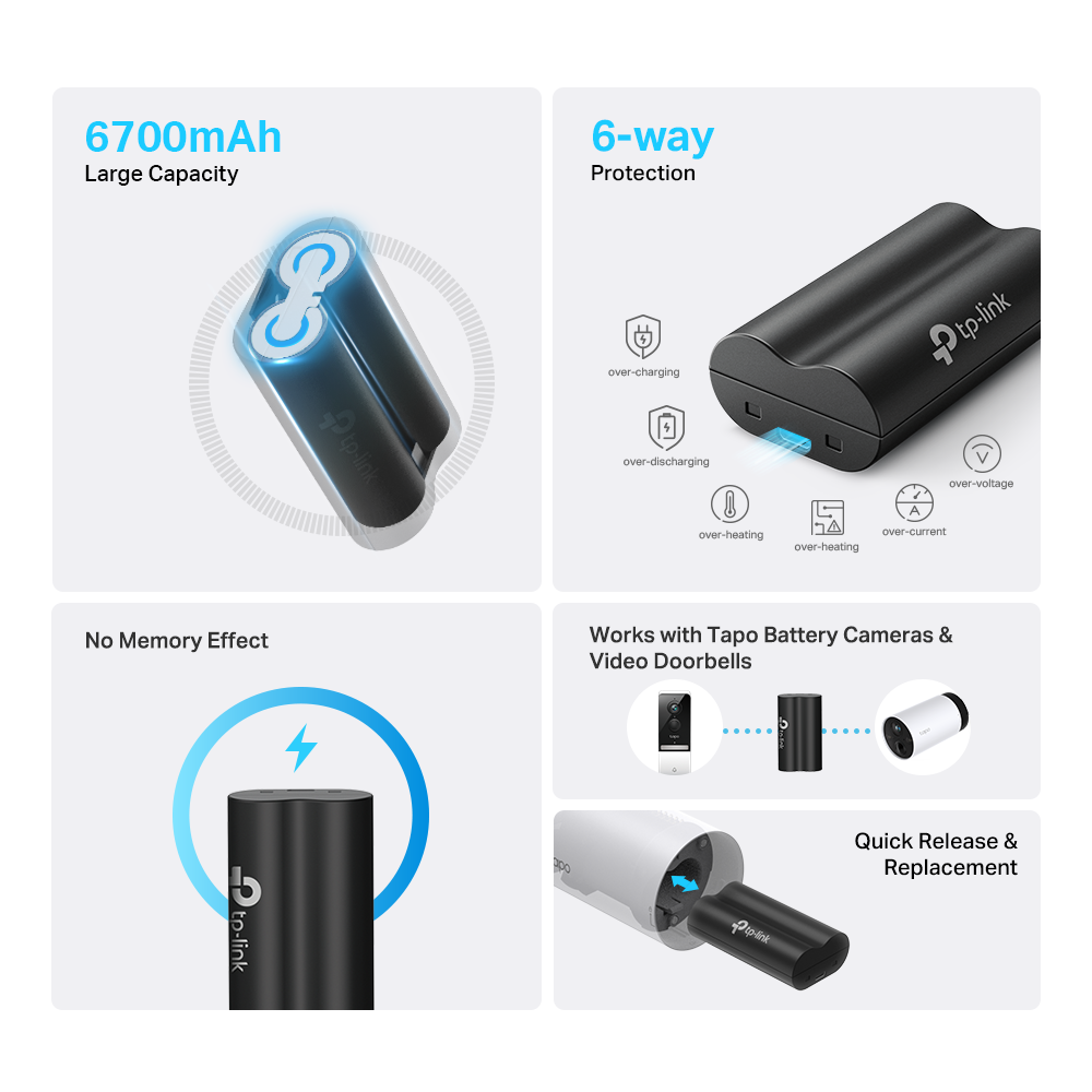 Tapo A100 Battery Pack – 6700mAh Rechargeable Battery for Tapo Wire-Free Cameras & Video Doorbells