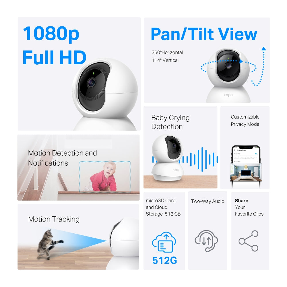 Tapo TC70 Pan/Tilt Home Security Wi-Fi Camera – Smart Indoor WiFi Surveillance Camera with Motion Detection