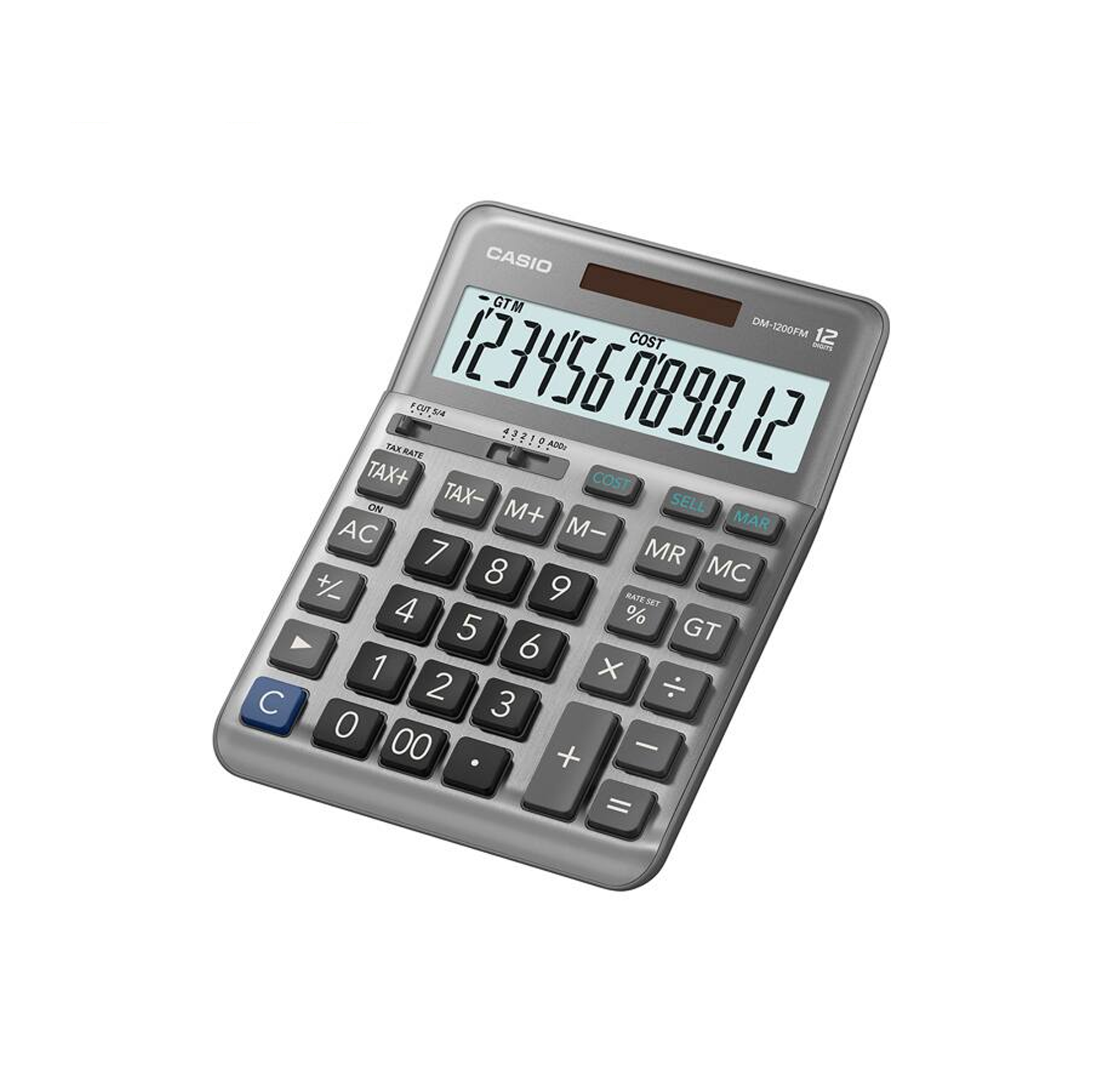Casio DM-1200FM 12-Digit Desk Calculator Metal Faceplate Cost Sell Margin Tax GT Decimal Rounding