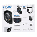 Tapo C520WS Outdoor Pan/Tilt Security Wi-Fi Camera – 2K QHD Smart Camera with 360° Coverage, Starlight Color Night Vision & AI Detection