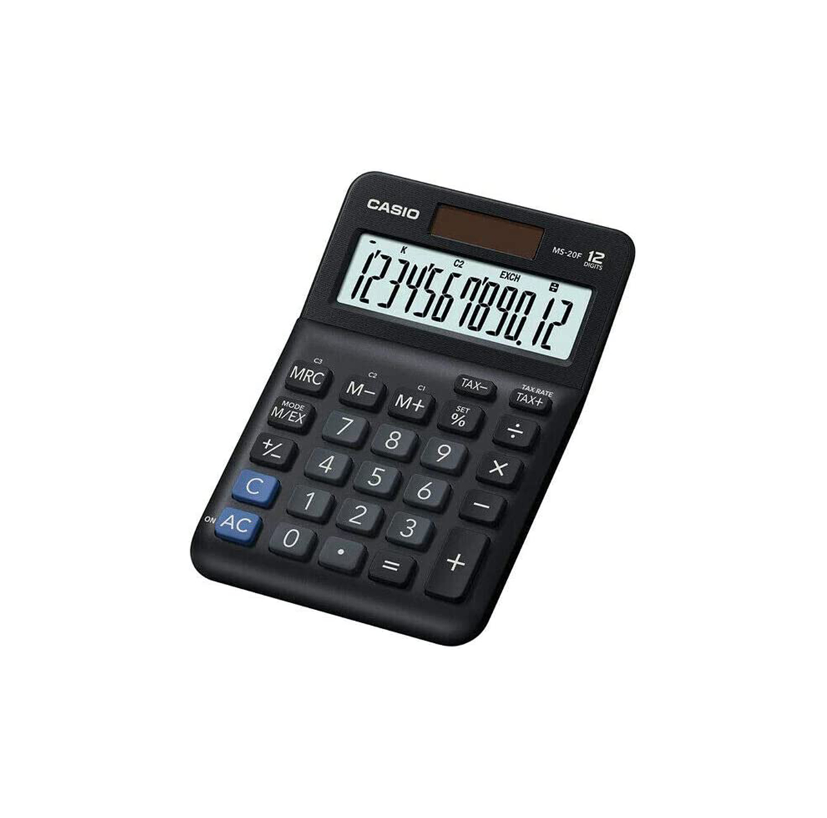 Casio MS-20F 12-Digit Mini Desk Calculator Solar & Battery Currency Exchange Tax Function